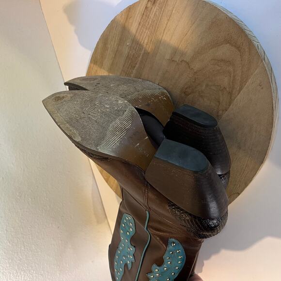 BCBG Y2K Brown Genuine Leather Studded Western Turquoise Boots Size 8.5 - Picture 5 of 16